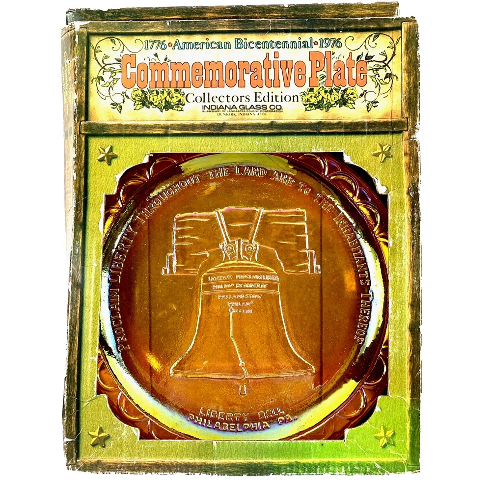 1776-1976 American Bicentennial Commemorative Plate Liberty Bell Indiana Glass